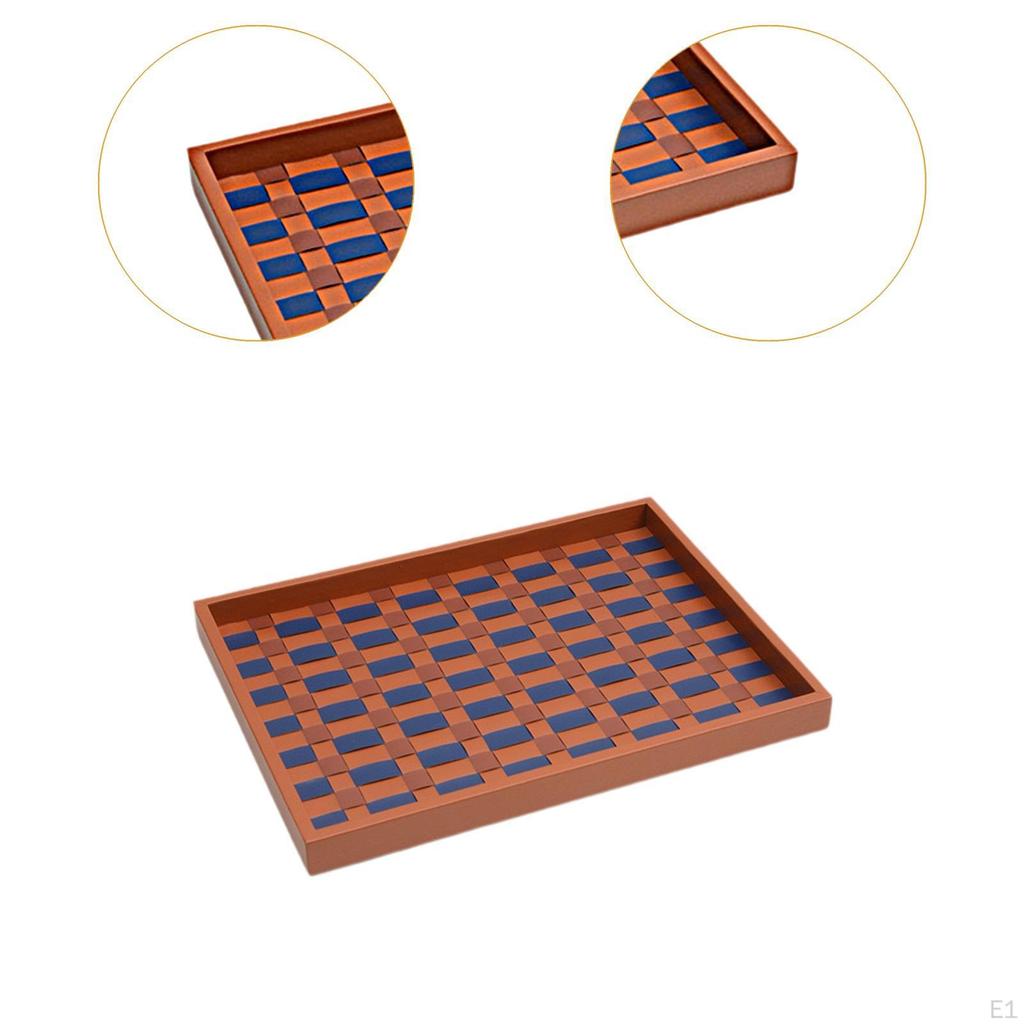 Checkerboard Leather Tray Centerpieces Jewelry Trinket Dish Farmhouse Modern Snack Bread Food