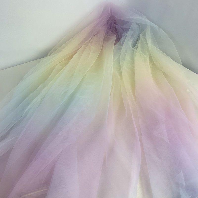Gradient Rainbow Tulle Fabric Star Sequin By The Meter for Dress Hanfu Wedding Package DIY Sewing Cloth Soft Thin Draping Blue