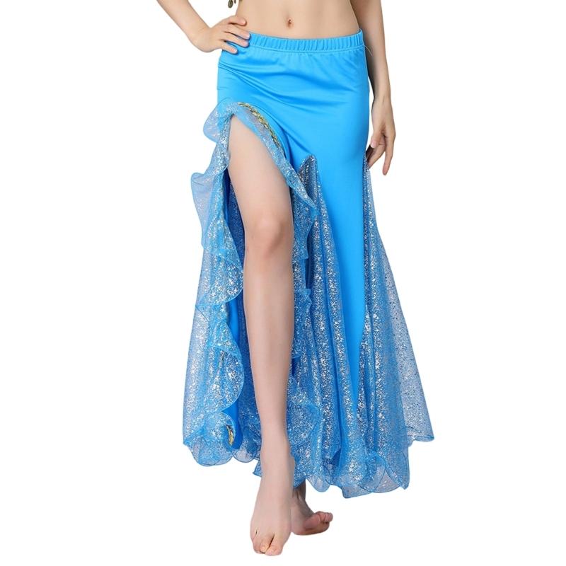 Belly Dance Skirt Sequins Slit Tribal Bellydance Skirts Belly Dancer Costumes for Women Carnival Outfit Dancing Skirt
