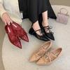Fashion Butterfly-knot Pointed Toe Shoes Laides Comfort Elegant Dancing Party Wedding Shoes Moccasins Flat Shoes French Sandals Women