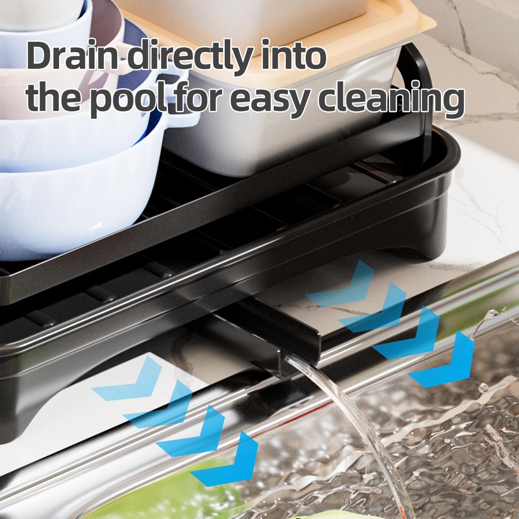 1PC,Dish Drying Rack -  Dish Rack For Kitchen Counter, 2-Tier Kitchen Organizers And Storage Rack With Drainboard And Cutlery Ho