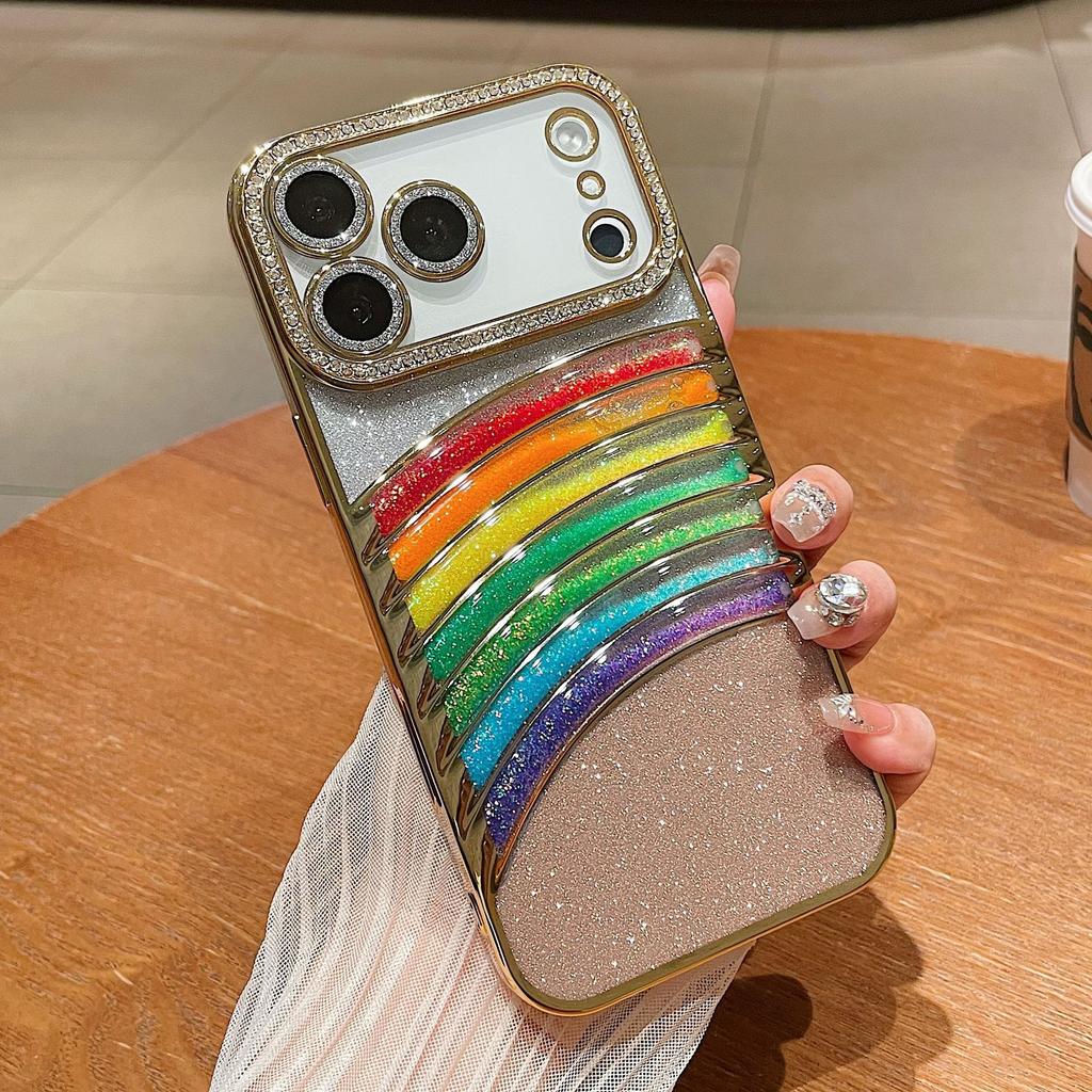 For IPhone 17 Promax Phone Case Electroplated with Rhinestones for Apple 16 Sparkling Powder Luxury 15 Rainbow Flowing Sand Case
