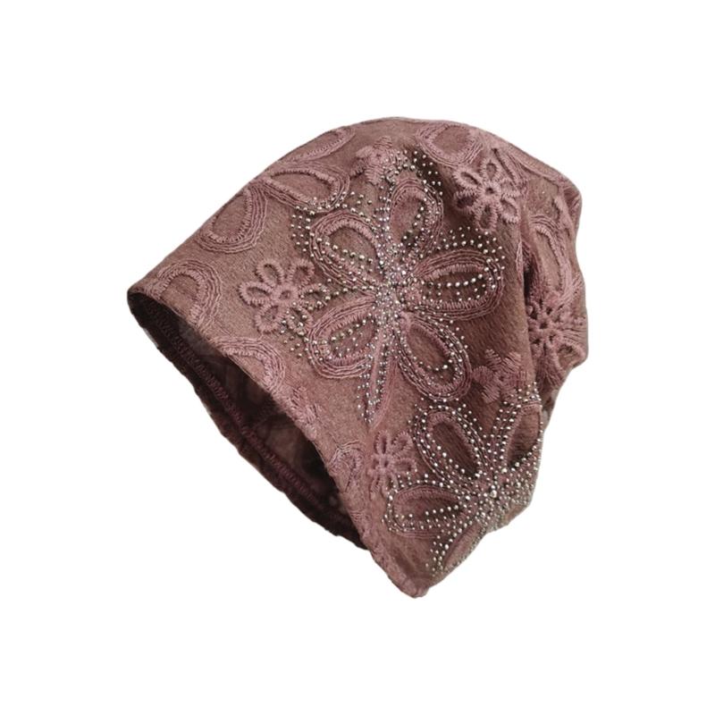 Breathable Crochet Brimless Hat for Spring and Autumn Comfortable Polyester Fabric Skull Hat for Women Daily Outfit