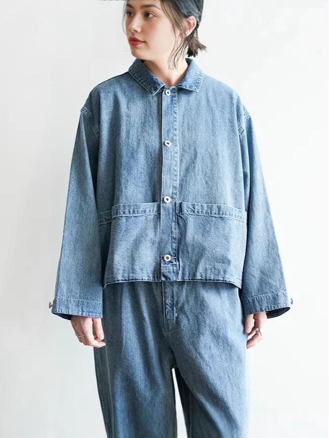Japanese Women's Casual Cotton Denim Cardigan with Chest Pocket