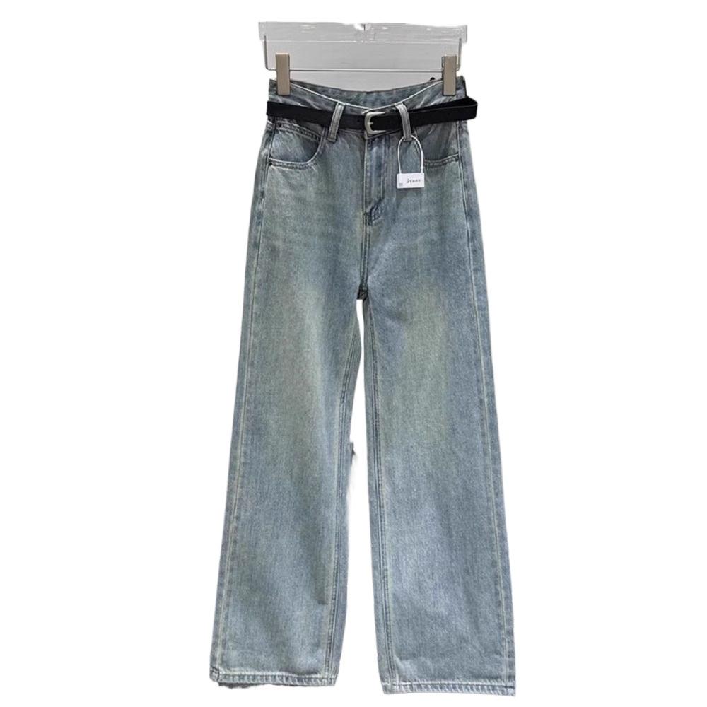 Women's 145 Loose Wide-Leg High-Waist Straight Jeans for 2026 Spring/Summer - Short Length Boyfriend Style