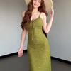 [Original fabric] Retro holiday style strap suspender dress women's summer new hot girl waist and thin sex