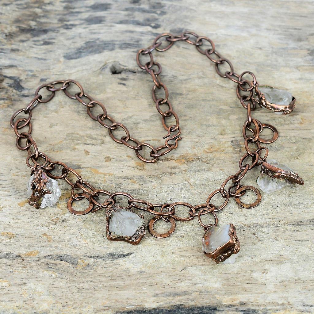 White Topaz Rough Necklace Electroformed Copper Jewelry Adjustable Chain Necklace Handmade Gemstone Jewelry Copper Necklace Engagement Gifts
