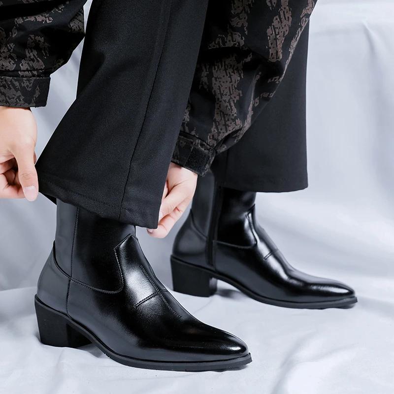 New Luxury Brand Men Designer Ankle Boots High Top Genuine Leather Chelsea Boots Classic Dress Business Outdoor Shoes