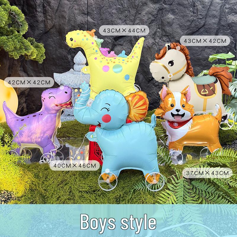 Cute Animal Mini Walking Wheels Foil Balloons for Park Stalls & Night Market Props