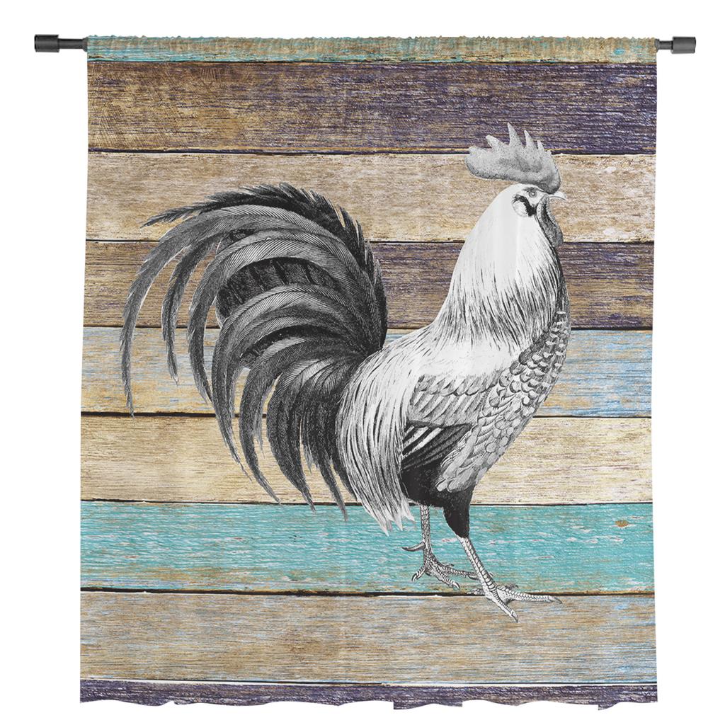 Farm Animal Rooster Wood Grain Sheer Curtains for Living Room Decoration Window Curtains Kitchen Tulle Voile Organza Curtains