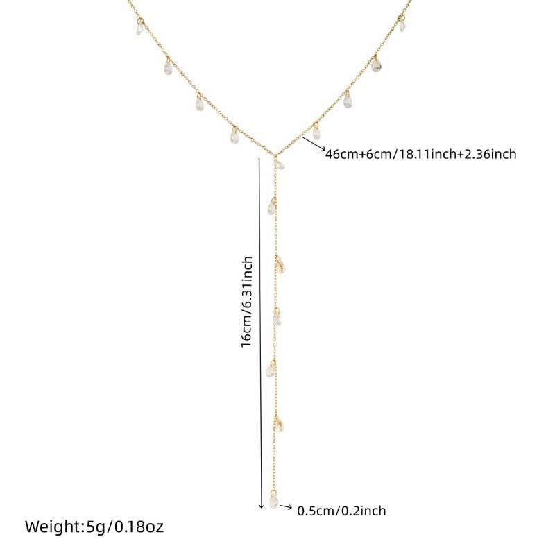 Gold Plated Dangling Cubic Zirconia Necklace for Women Stainless Steel