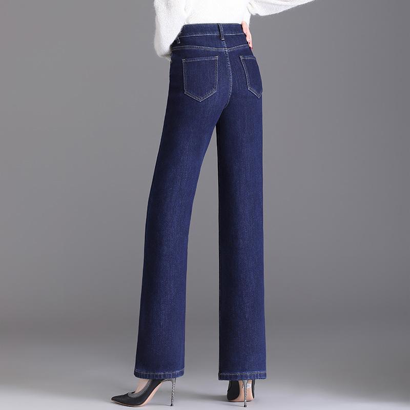 High-Waisted Slimming Plus Size Jeans - Women's Autumn/Winter Velvet Thickening Straight Leg Pants