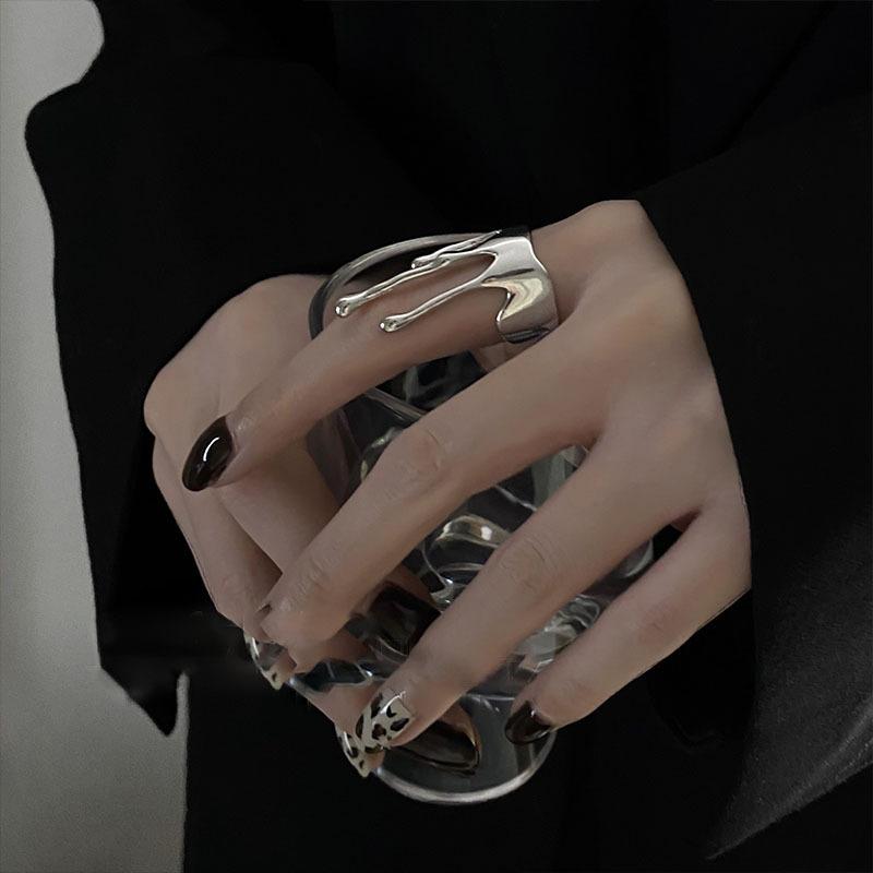 Retro Irregular Water Drop Dripping Ring For Women Silver Color Punk Gothic Open Ring Unisex Designer  Accessories Gift