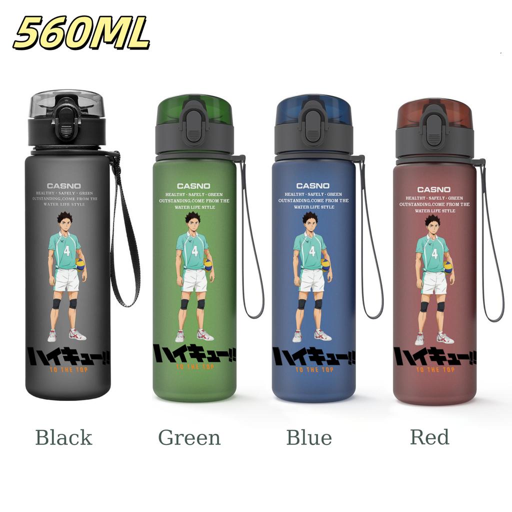 Anime Haikyuu Sports Water Bottle Leak Proof Frosted Plastic Cup Portable Rope Fitness Outdoor Travel 560ML with for Kid Friendly Entertaining Fun
