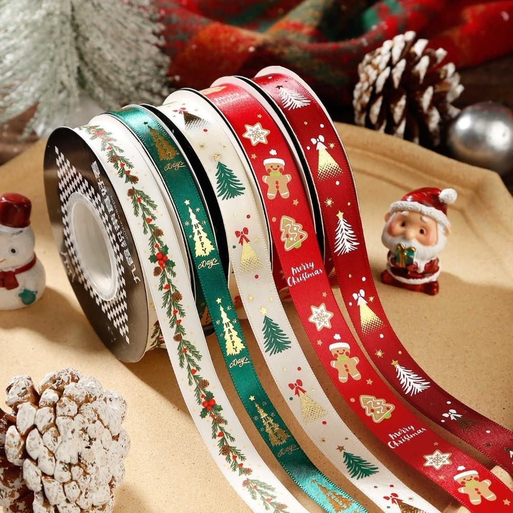 New 11m Christmas Ribbon Metallic Foil Print Christmas Theme Holiday Ribbon Satin Christmas Gifts Wrapping Ribbon Gift Wrapping