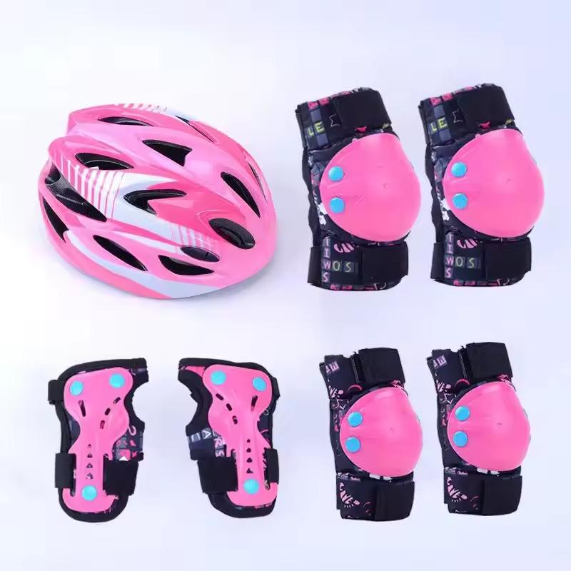 Professional Children s 7-Piece Protective Gear and Helmet Set Thickened Protectors Hand Pads Elbow Pads Knee Pads S розовый