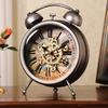 Retro Luxury Table Clocks Gear Mechanical Round Alarm Clock Living Room Silent Desktop Watch Creative Office Desk Ornament