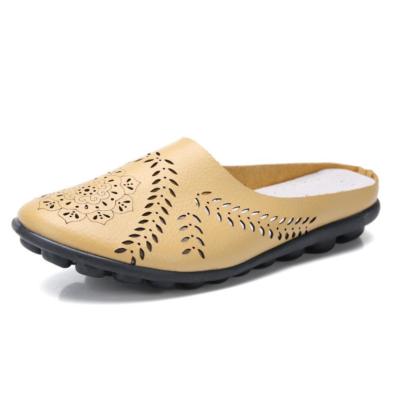 Spring/Summer Women's Genuine Leather Casual Low-Top Flat Slippers, Sizes 35-46, Plus Size Available