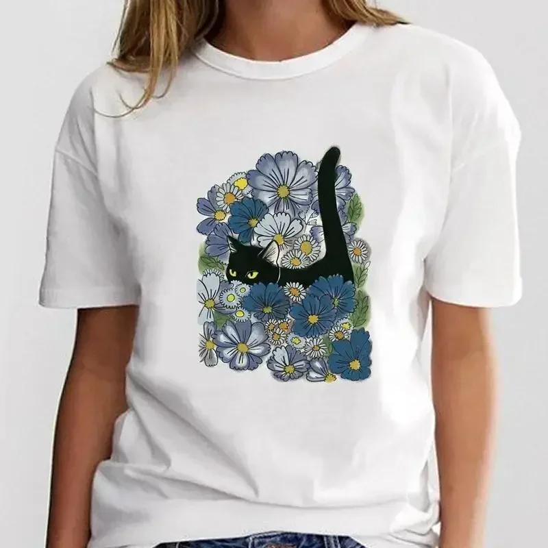 Women Print Graphic Ladies Clothing Fashion Tee Cat Love Trend New Style Female Cartoon Clothes T Shirt Top  Aesthetic Clothes