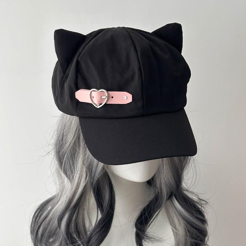 Women'S Cat'S Ears Harajuku Gothic Lolita Beret Y2K Girls' Steampunk Punk Zipper Handmade Sun Hat Cap
