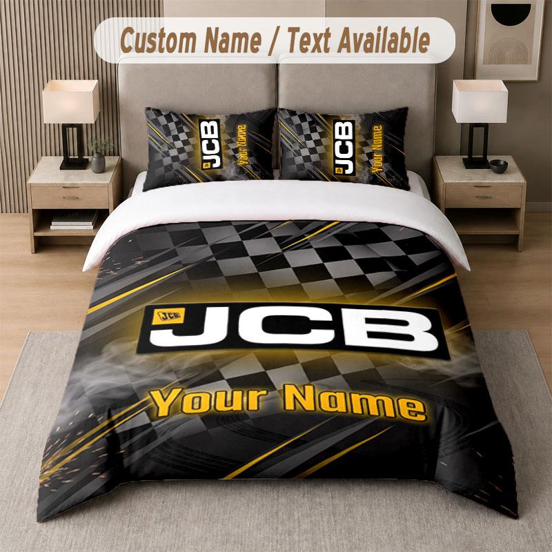 Custom Bedding Set JCB Pattern, Print Name Text 1 Duvet Cover Plus 2 Pillowcases Home Textile