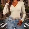 Women's Color V,Neck Slim,Fit Long,Sleeve Top