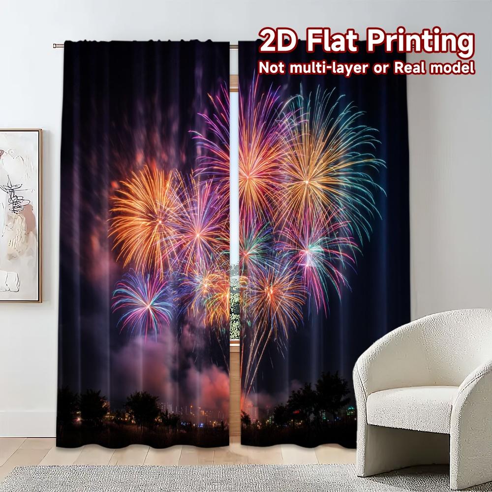 Set Of 2 Contemporary Flat Printing Curtains Without Rod Firework Bloom Popular Polyester Gifts Curtain