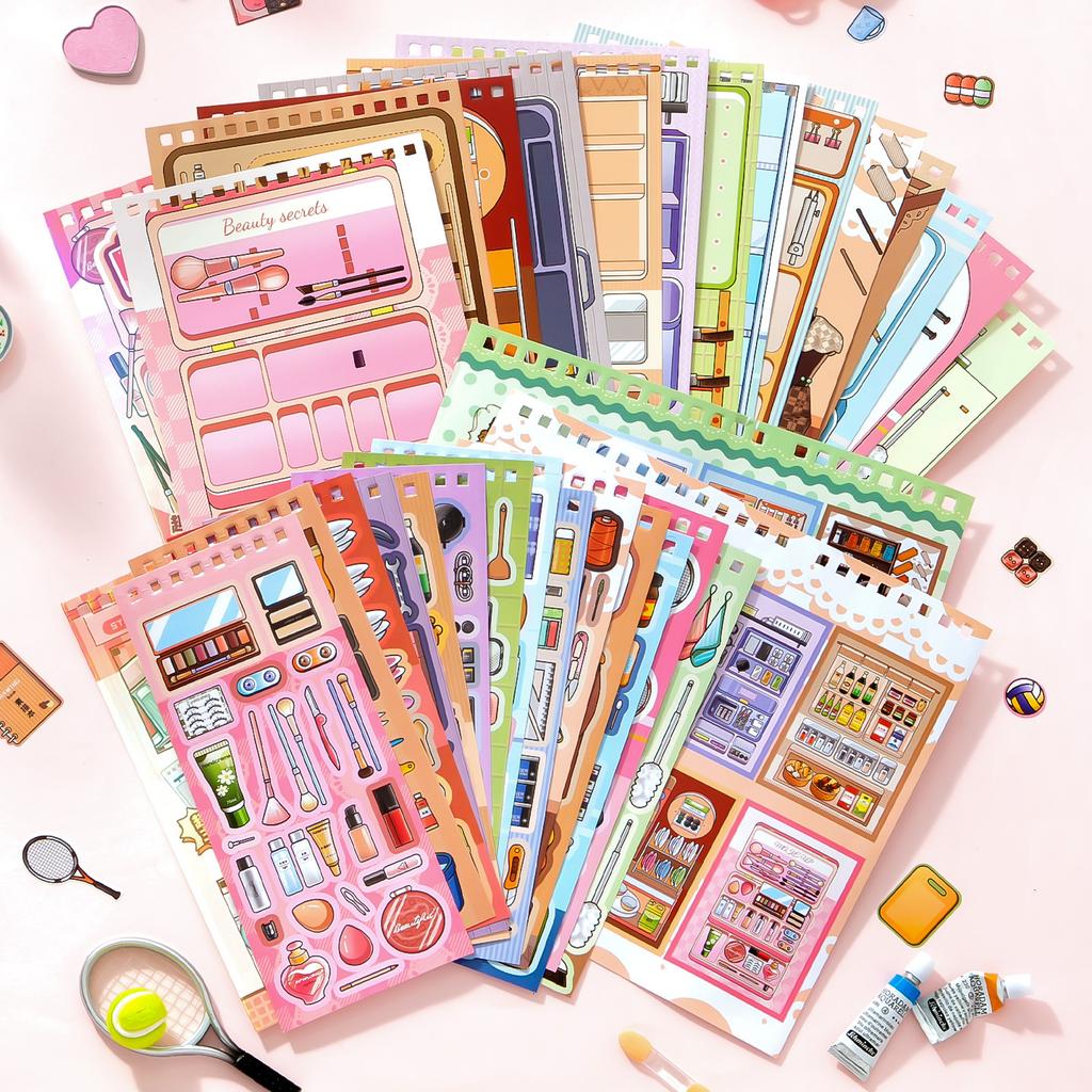 Food-Themed Sticker Book, Creative Miniature Scene Collection, Fun Stress-Relief Daily Materials, Journal Sticker Book