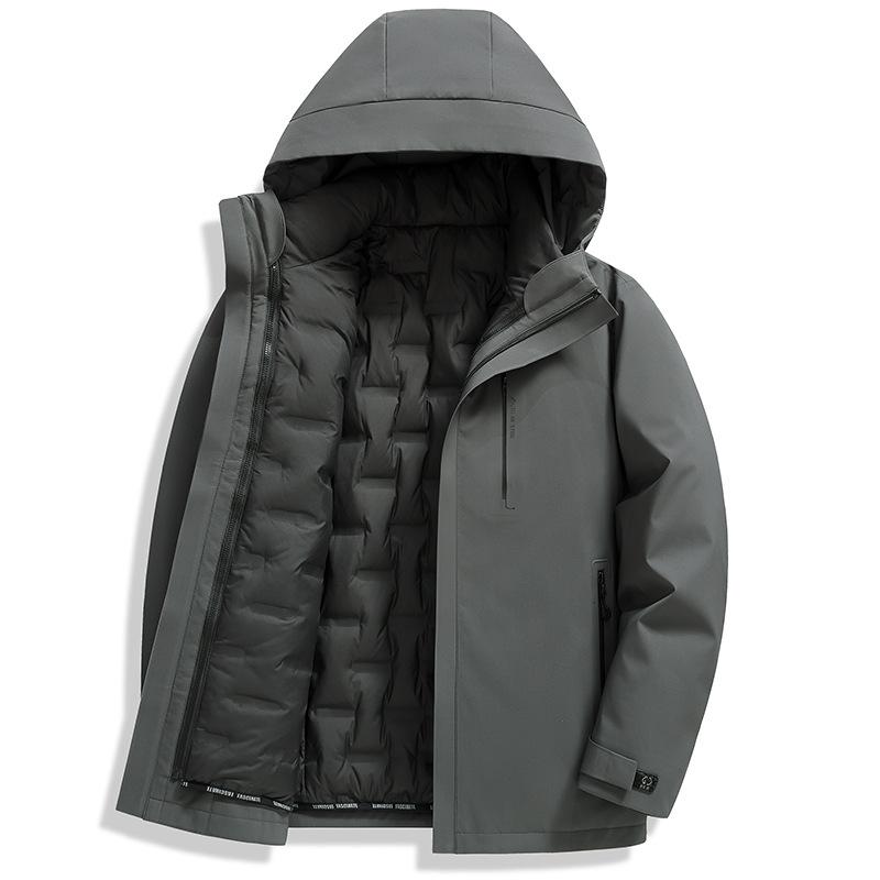 Men's Hooded Thickened Down Jacket with Detachable Liner - Warm Ski Suit for Middle-Aged and Young Adults