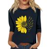 Women's Fashion Loose Casual Seven 3/4 Sleeve Printed Round Neck Pullover Top