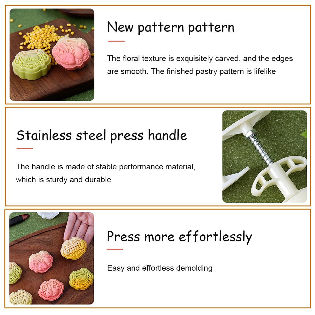 DIY Moon Cake Mold With Rabbits-Shape Reusable Pastry Biscuits Dessert Mold For Kitchen