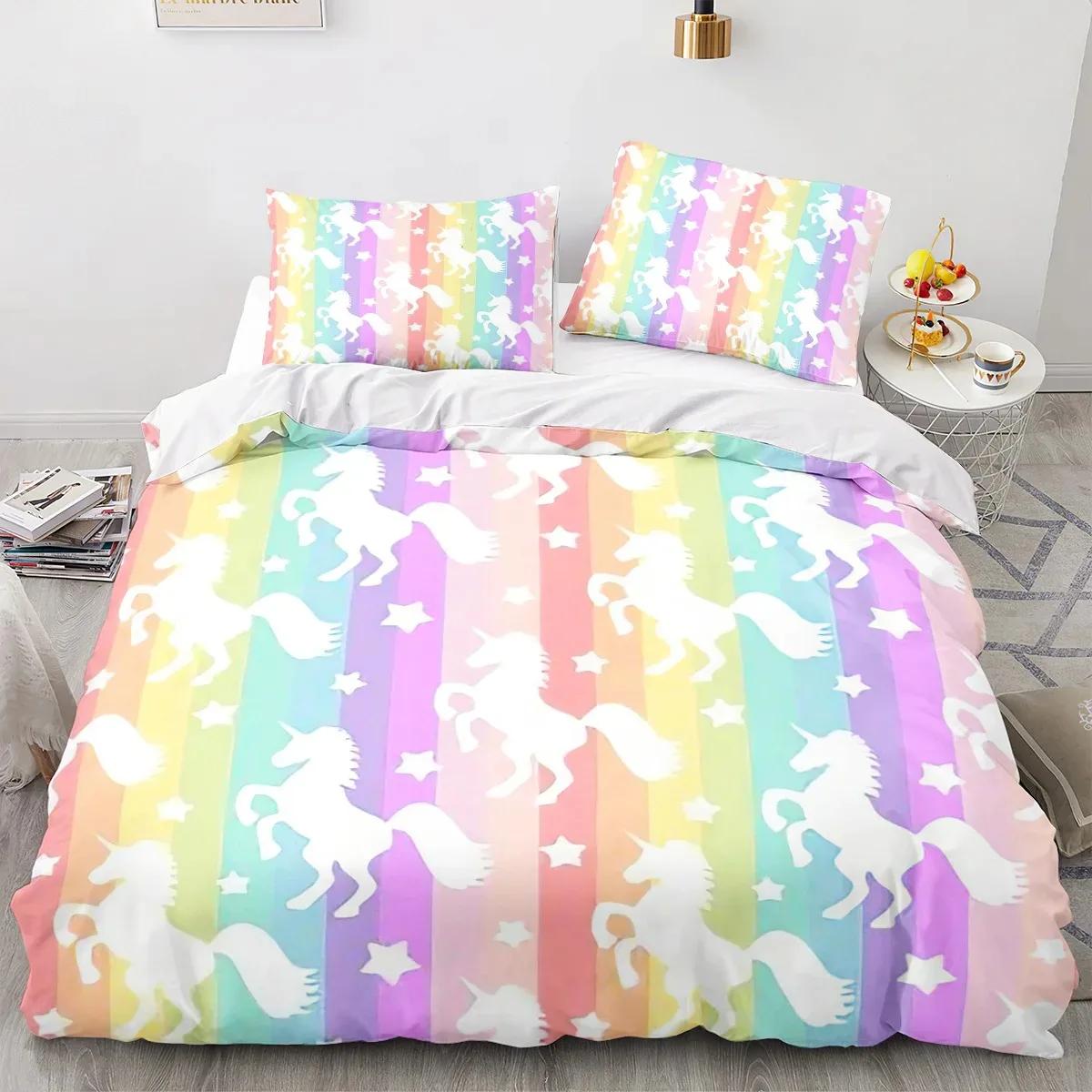 

Unicorn Soft Duvet Cover Set Single Double Twin Sized Dimensions Home Decor For Young Girls Children Kids Adult Peoples Lovely Unicorn Bed Linen Kawai 135*200cm Eu-Single