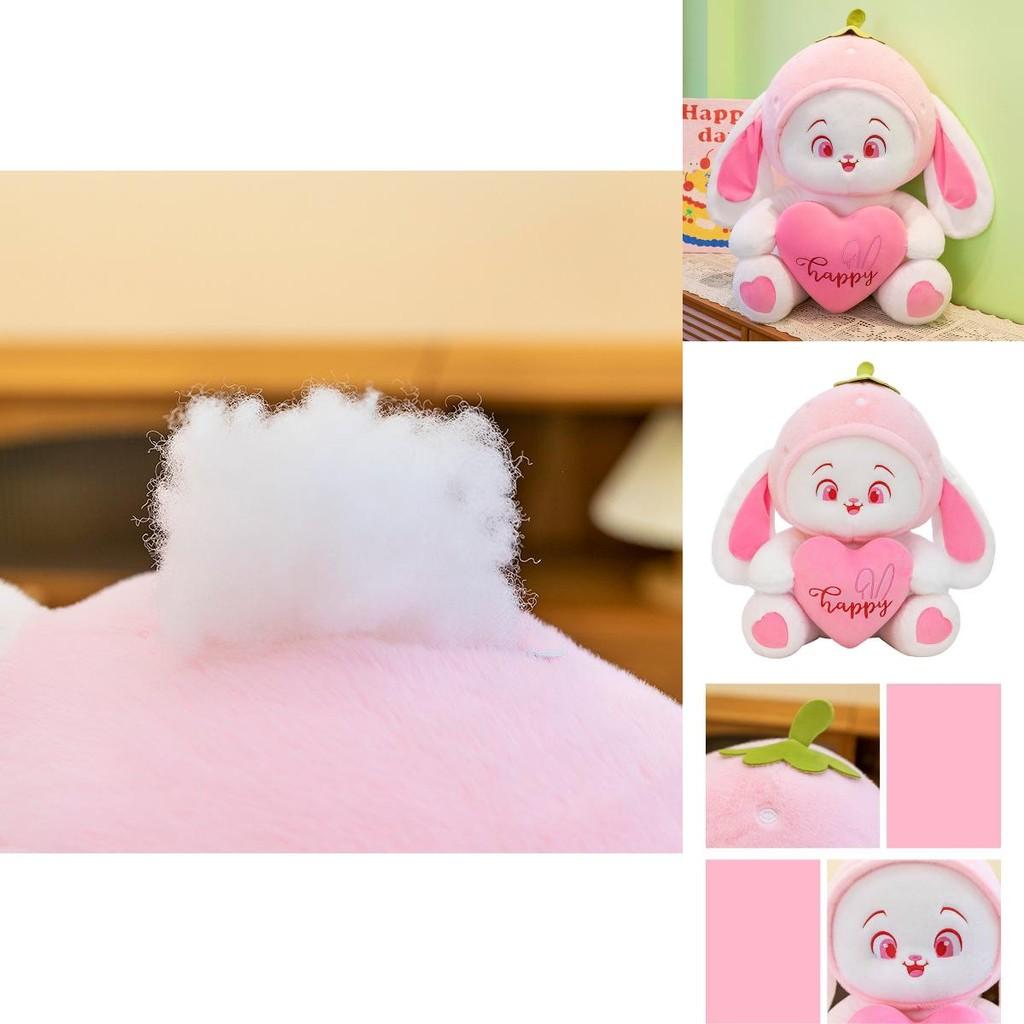 Adorable Strawberry Heart Rabbit Plush Doll Soft Stuffed Animal Gift For Friends