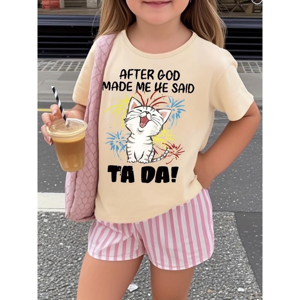 2026 New Kids T-Shirts Cute Cat Graphic Animal Print Summer Fashion Children Clothes Funny Round Neck Cute Cat Lover Streetwear