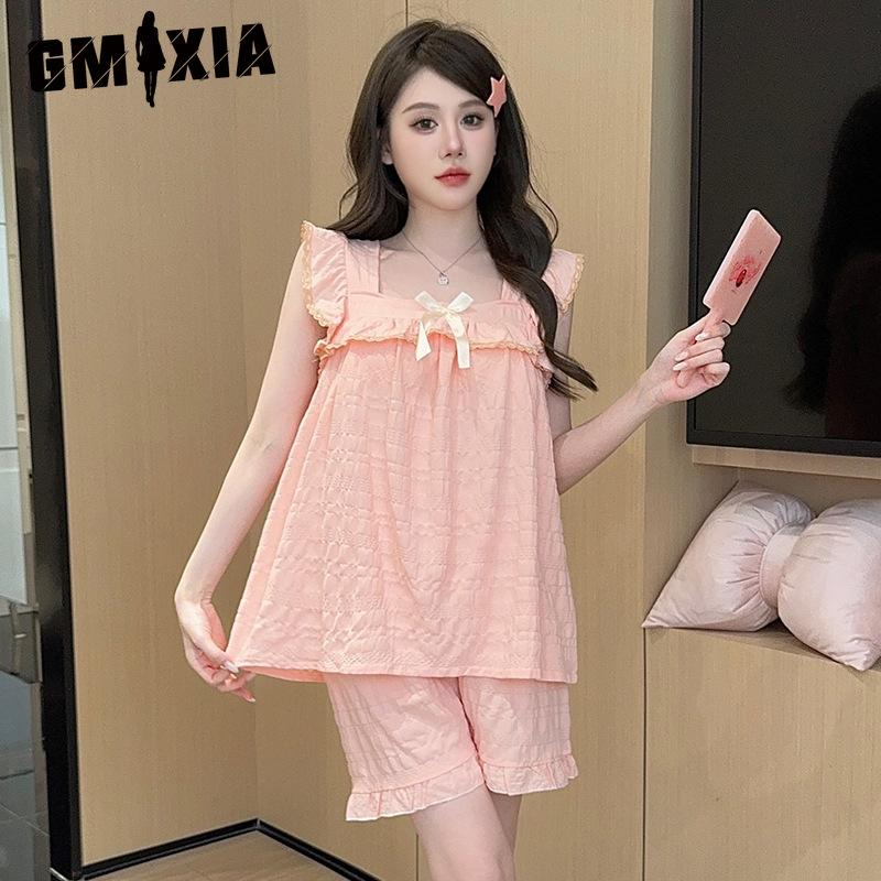 

GMXIA Summer Pajama for Women, Sweet Fairy Pajama, Halter Shorts Set, Home Wear with Chest Pads XXL зелений