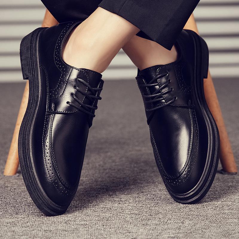 Fashion Men's Dress Formal Calfskin Leather Shoe Men Business Casual Men Fashion Breathable Shoes British Casual Lace Up Single Leather
