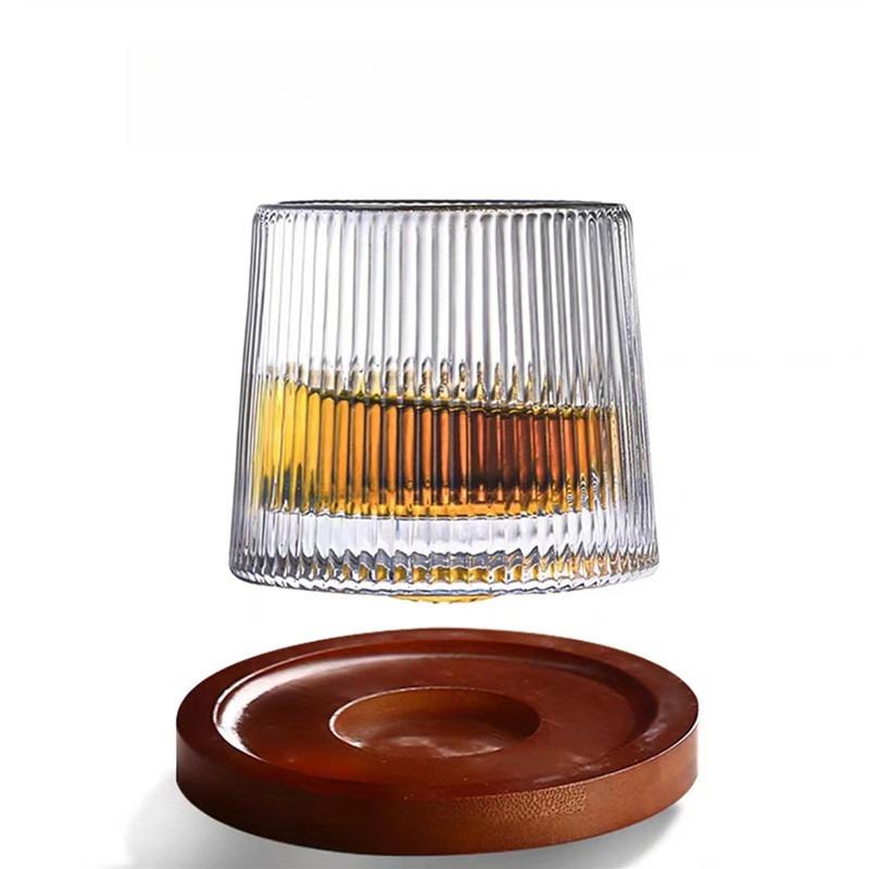 Thickened Crystal Whiskey Tumbler Rotating Non-Tip Scotch Bourbon Cocktail Glass Barware Home Use Rocks Cup for Cold Drinks