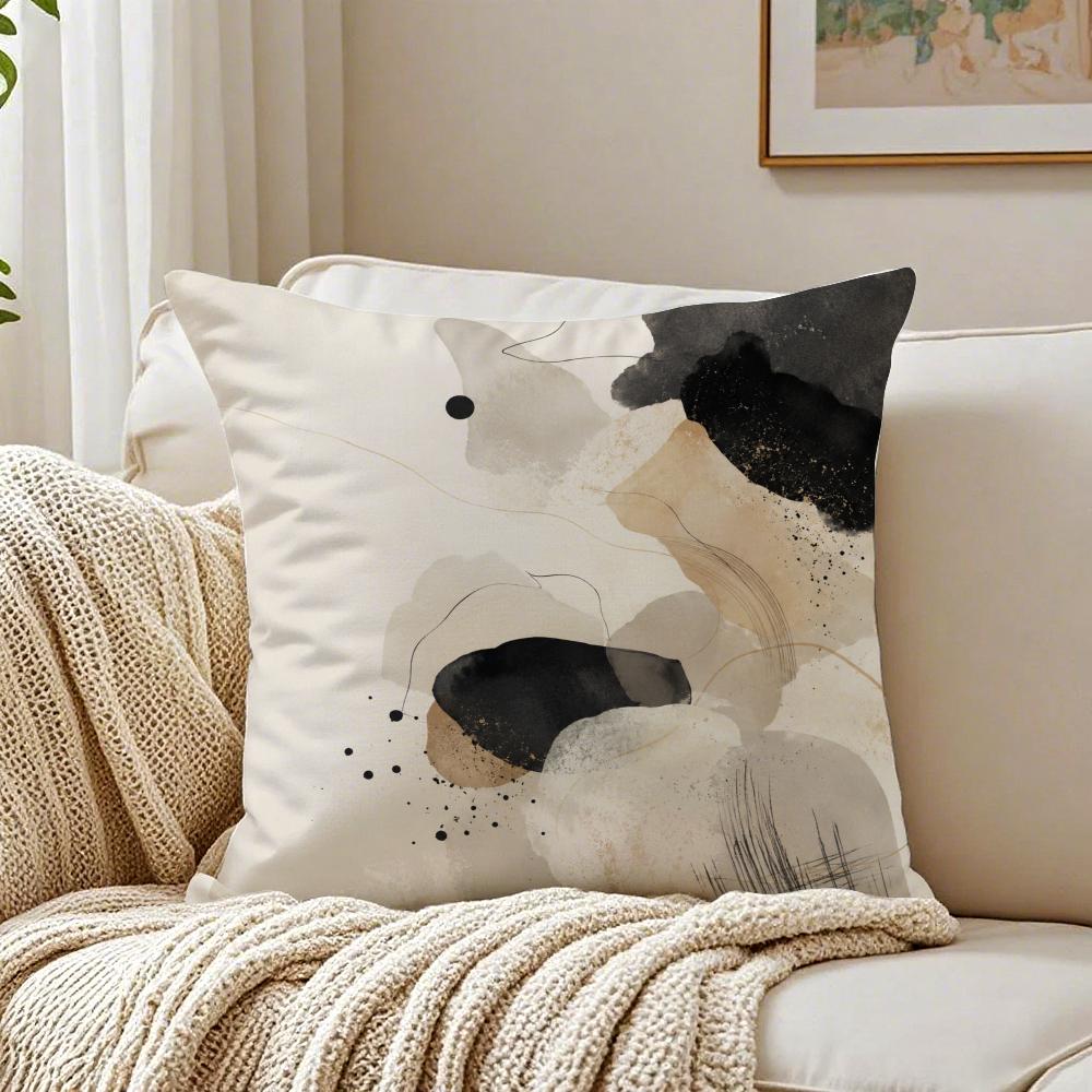 Contemporary Japandi Black Beige Pillow Case Breathable Organic Short Plush Cushion Covers WrinkleResistant Soft Durable
