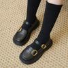 Mocassins de Couro Preto para Meninas 2025 - Sapatos de Princesa de Sola Macia Estilo Britânico Primavera/Outono