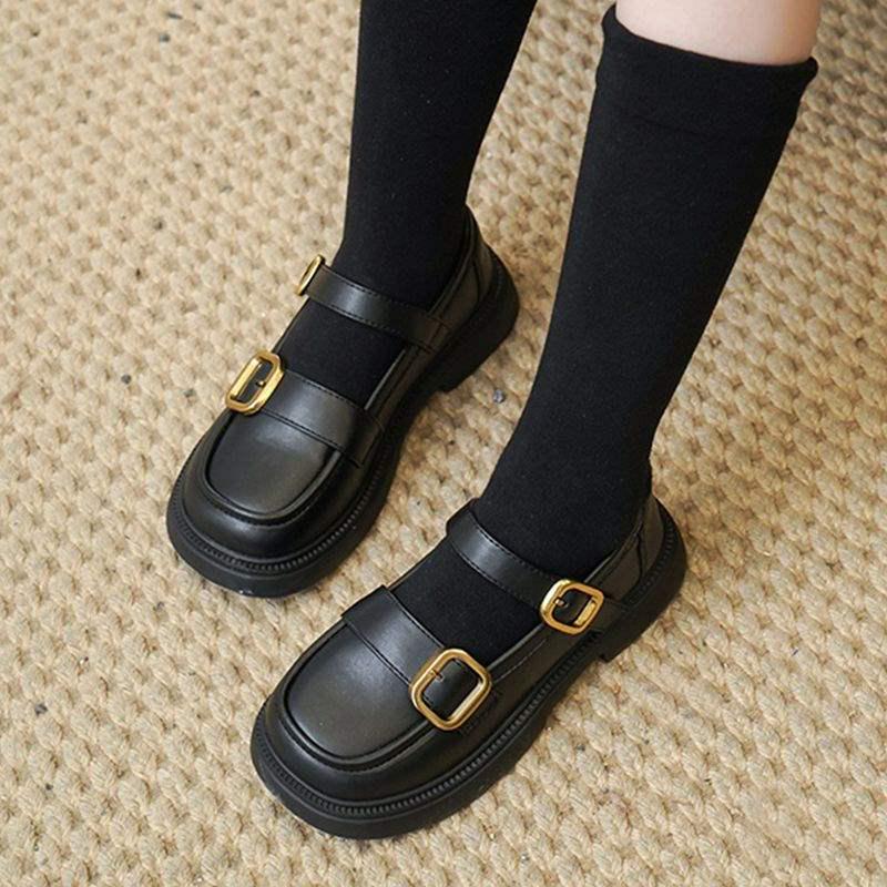 Mocassins de Couro Preto para Meninas 2025 - Sapatos de Princesa de Sola Macia Estilo Britânico Primavera/Outono
