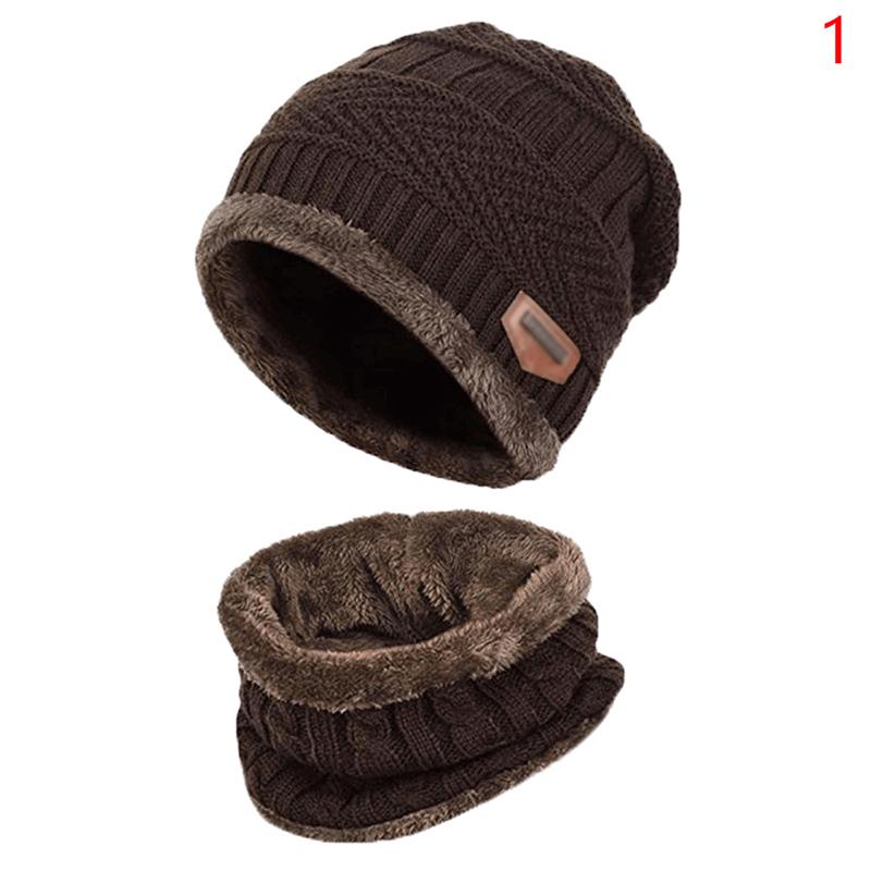Neuer Strickfleece-Schal Wintermütze Weiche Herren- und Damen-Beanie Warme Mütze Verdickung Plus Samt Lockere Wintermütze mit Schal