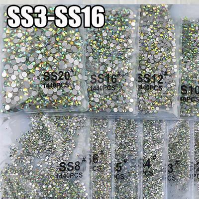 1440 pezzi/borsa AB/trasparente rotondo mini chiodo diamante SS3-SS16(1,3-4 mm) Cristallo per unghie FlatBack Non-Hotfix Cristallo trasparente AB Manicure Glass