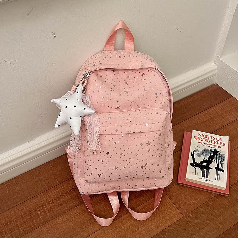 Star-printed nylon backpack, lightweight casual backpack, large-capacity student schoolbag, universal travel backpack