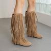 Large size boots autumn and winter new women's boots casual fringed boots college style flat-bottomed high boots women's shoes