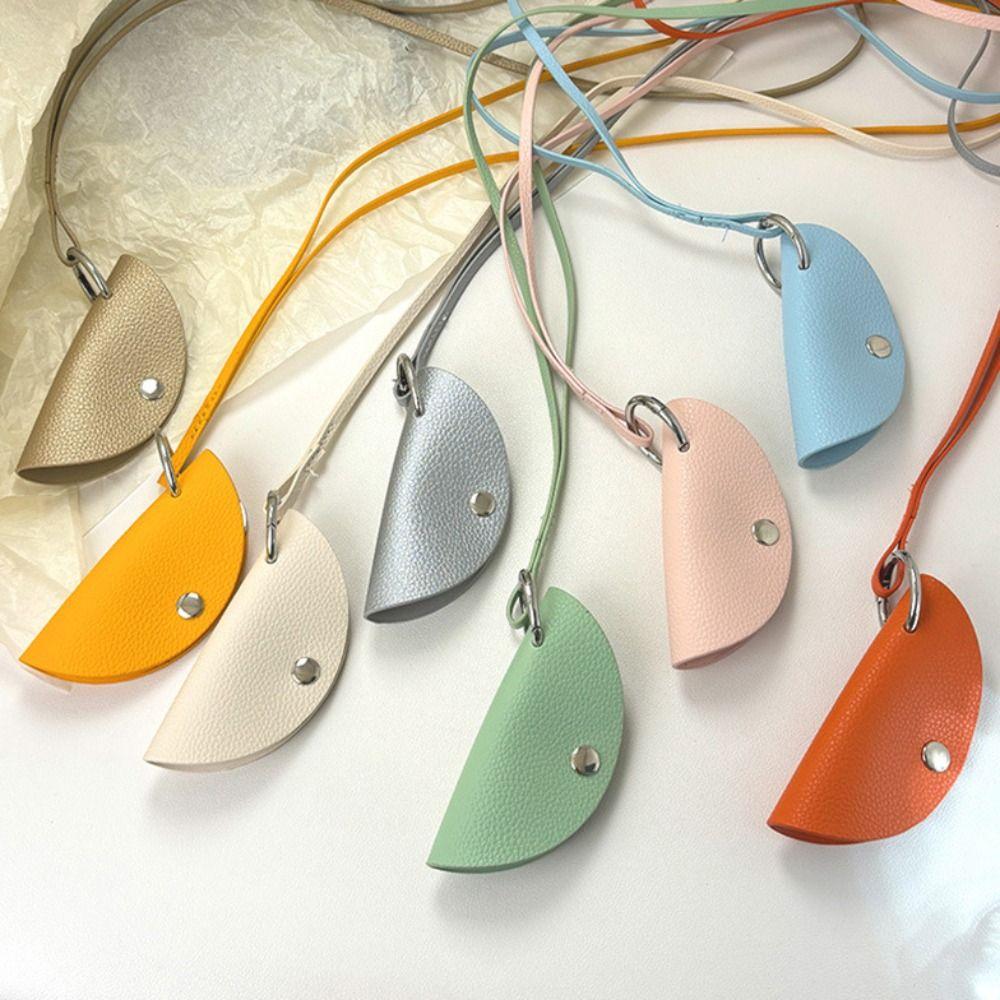 Hanging Neck Long Leather Necklace Sweater Chain Pu Leather Key Bag Crescent Moon Key Case  Women