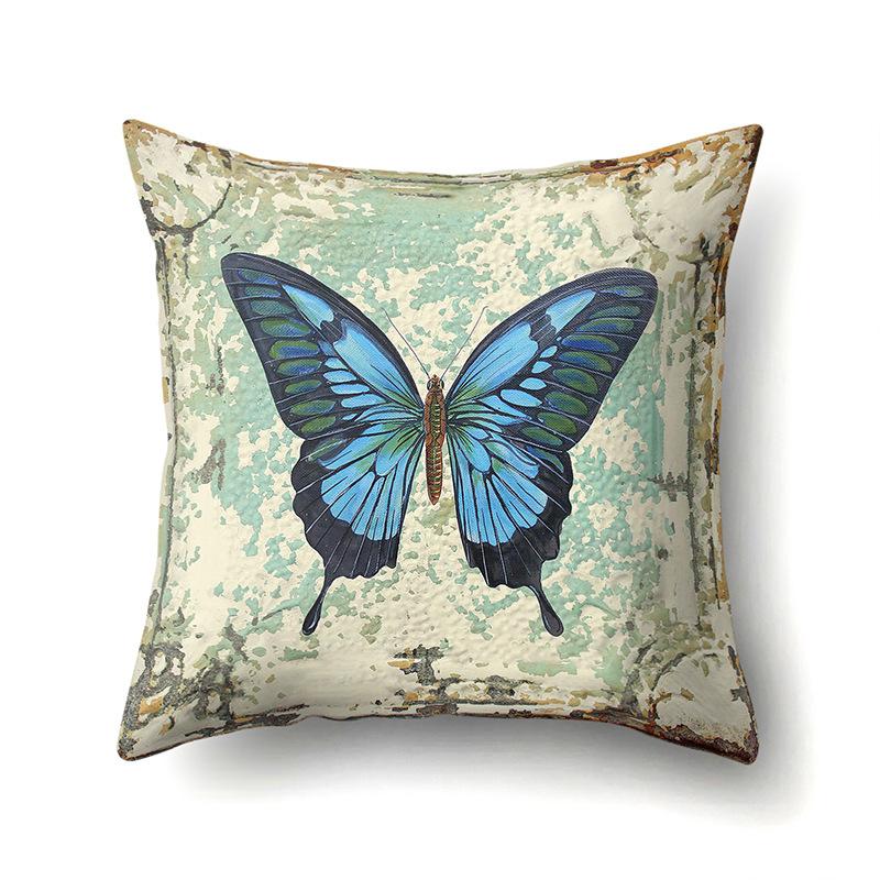 Polyester Pillowcase Peach Leather Velvet Decoration Printed Butterfly Pillowcase Waist Cushion Cover Car Cushion Head Cushion Cover