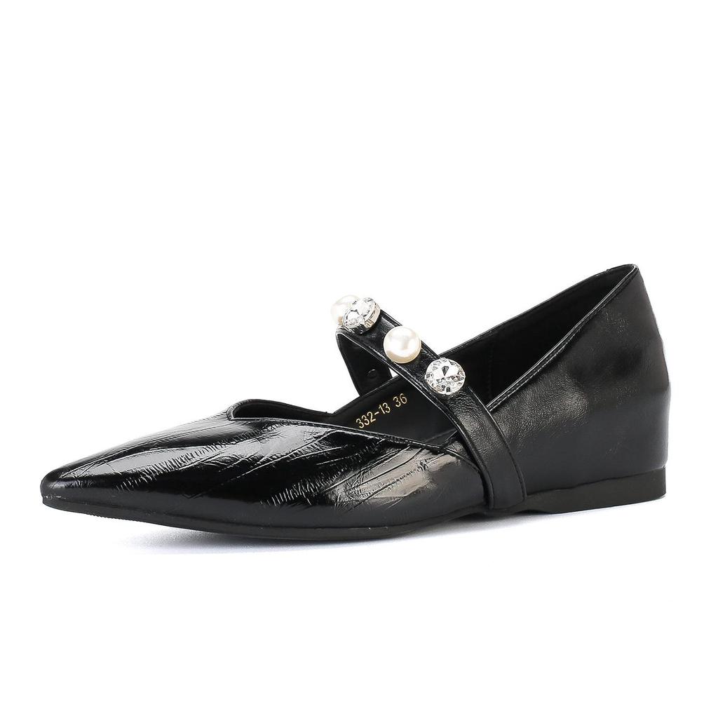Spring & Autumn Beaded Strap Pointed Toe Mary Jane Shoes for Women