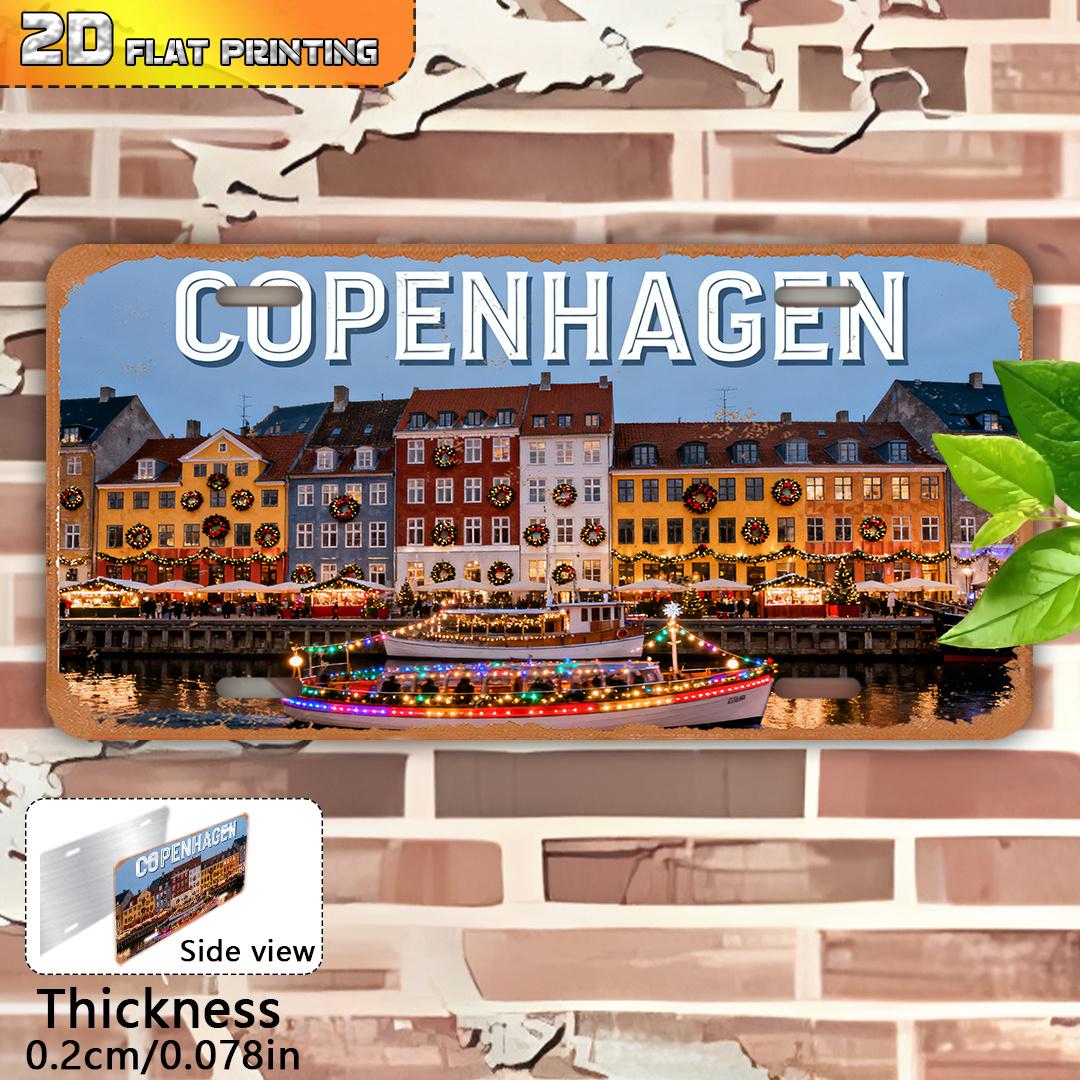 D Flat Copenhagen Denmark Vintage Metal Wall Sign  cm x cm Danish Nyhavn Waterfront  Tivoli Gardens Retro Plaque 15x30cm(5.9x7.8inch)