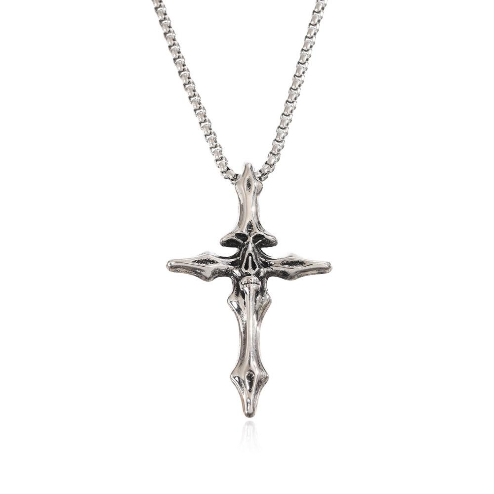 Retro Viking Bone Cross Necklace Punk Gothic Jewelry Hip Hop Street Fashion Accessories for Women Men