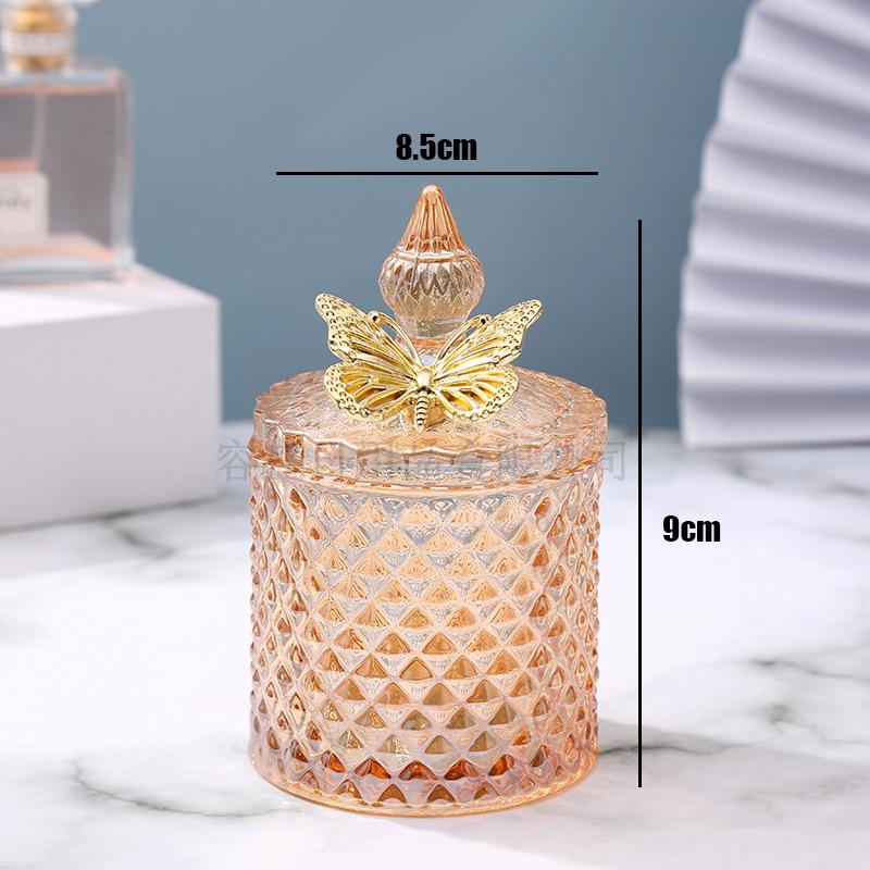 Creative Glass Jar Candle Jar with Lid Multicolor Jewelry Storage Box Round Storage Jar Living Room Home Decoration Accessories